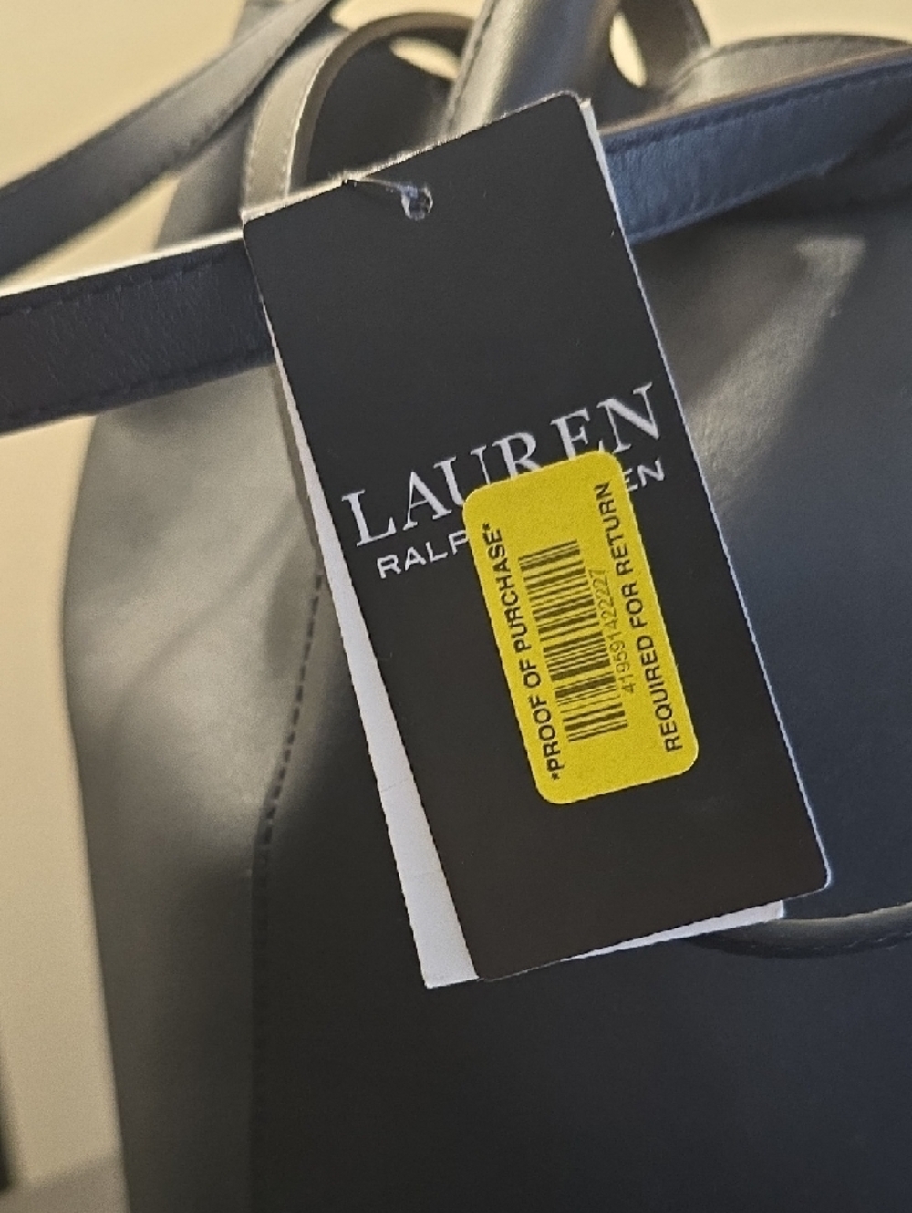 NWT - Ralph Lauren Black Leather Drawstring Tote with Gold RL Accent - Picture 4 of 5
